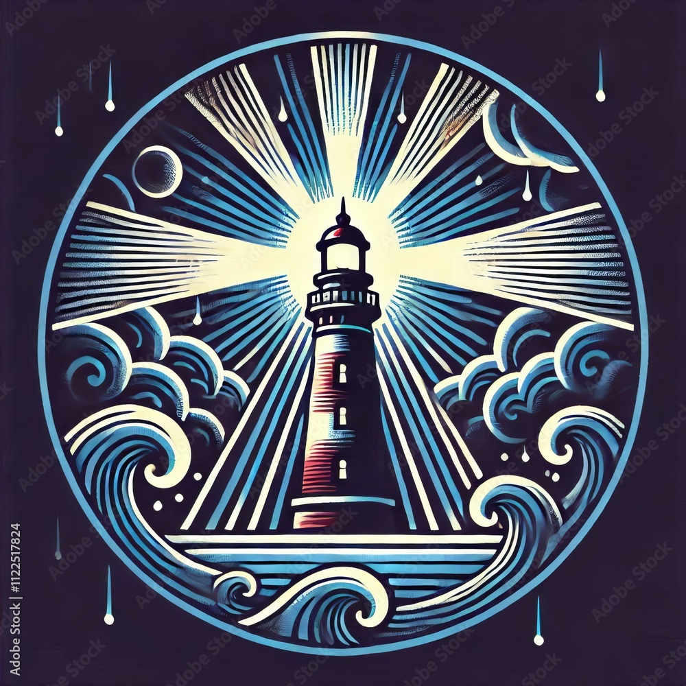 Poster visual a stylized image of a lighthouse shining its beam through