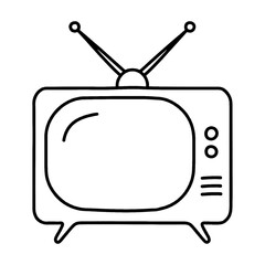 レトロなテレビのシンプルな手描き線画イラスト　透過背景の切り抜き