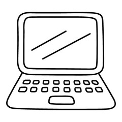 ノートパソコンのシンプルな手描き線画イラスト　透過背景の切り抜き