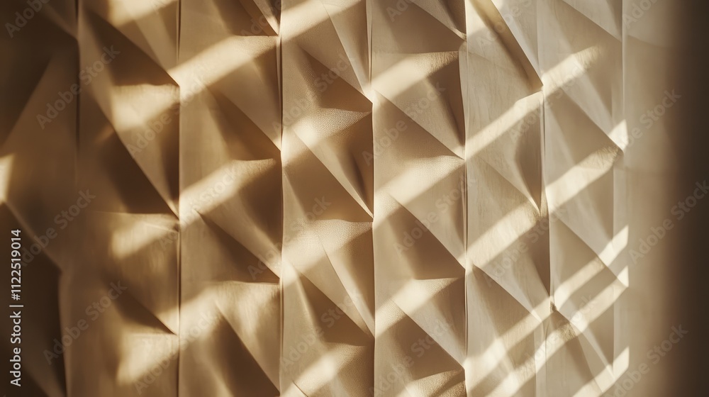 Poster sunlight casting geometric patterns through window blinds onto a textured wall