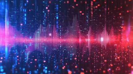 Obraz premium abstract background with sound wave in blue and red illustration, Abstract data wave points 3D graph combination,
