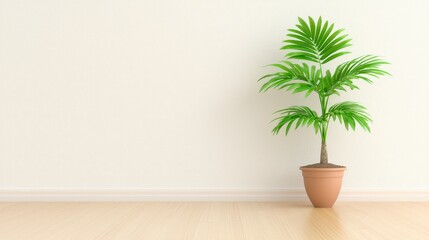 Fototapeta premium Minimalist Room Decor Potted Plant White Wall Wood Floor