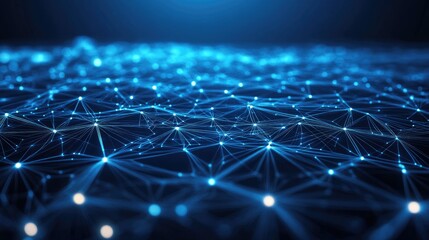 Obraz premium Abstract blue background with connection and network concept. 3D Rendering, Big data flow in cyber blockchain fields with blue network system,