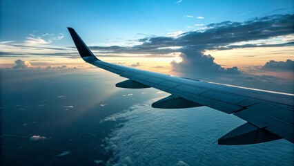 Clean Airplane Wing Silhouetted Against Stunning Sunset Sky