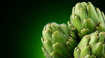 Fototapeta premium Fresh Green Artichokes with Dew Drops Close Up Macro Photo