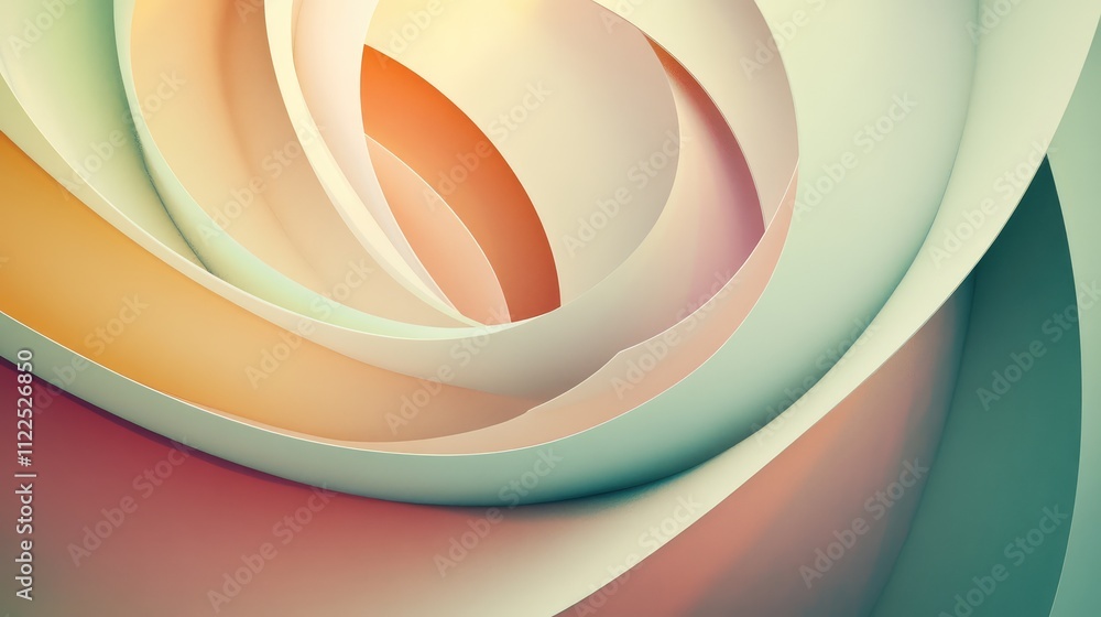 Poster a circular prism effect with pastel colors on a muted background, forming abstract patterns