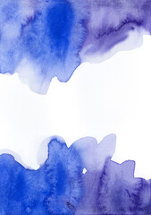 Obraz premium Bright painted blue and violet watercolor texture. Hand drawn background