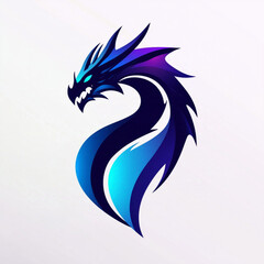 Naklejka premium simple metal dragon logo dark blue and light blue color, white gradient background 