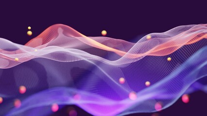 Abstract colorful wave lines dots on black background, Digital data technology concept