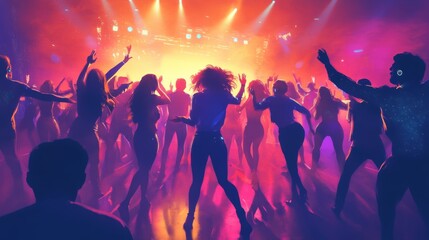 dancing crowd disco party music banner for flyers and night club posters