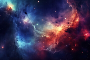 Obraz premium Superb Large panoramic view of a colorful dark blue nebula