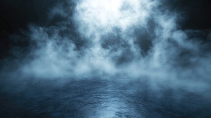 abstract dark concentrate floor scene with mist or fog, spotlight and display,