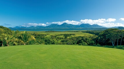 Serene Lakeside Mountain Vista  Lush Green Landscape  Tropical Paradise