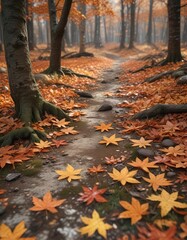 Obraz premium Muted orange foliage with fallen leaves on a forest floor, forest floor, nature, woodlands