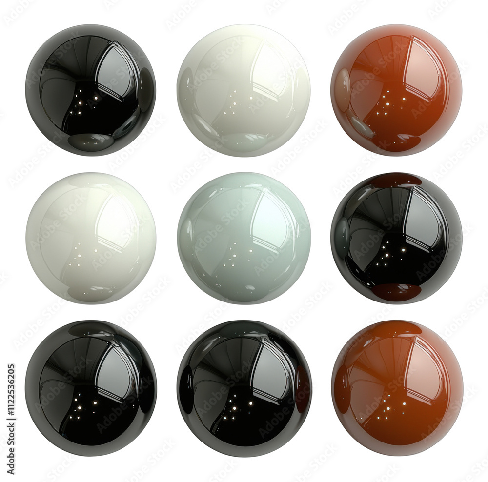 Aufkleber nine glossy spheres color palette 3d render backgrounds textures design elements abstract shapes