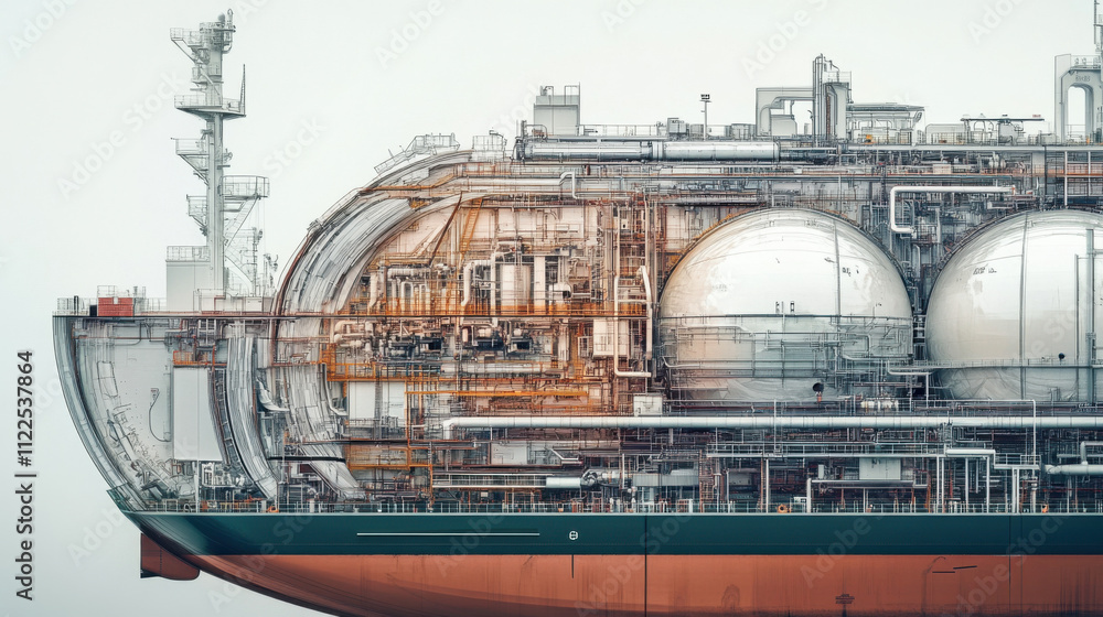 Poster cross section of lng carrier showcasing intricate design and engineering. detailed structure highlig