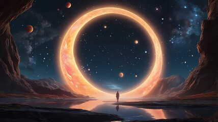 Obraz premium Bioluminescent Moon Module in a Starry Anime Fantasy World