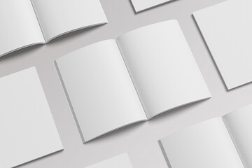 Blank, magazines, book mock up on grey background