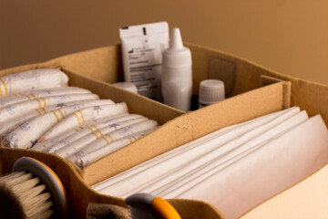 organization of things for the care of a newborn. neatness and order. taken in close-up on a light...