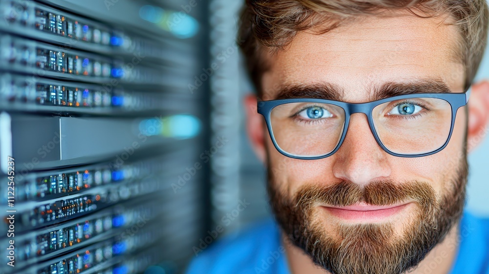 Aufkleber it engineer smiling data center server room cybersecurity