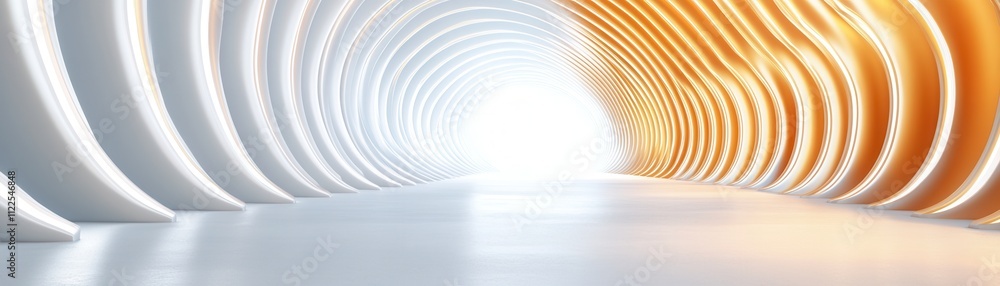 Aufkleber a futuristic, bright tunnel with curved walls in white and orange, creating a dynamic and inviting a