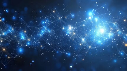 Fototapeta premium A cosmic scene depicting a network of stars and connections in a deep blue space.