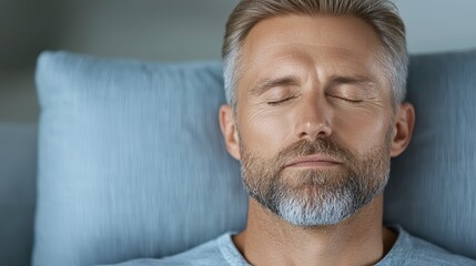 Fototapeta premium Relaxed Man Napping Peaceful Sleep Restful Grey Haired Male
