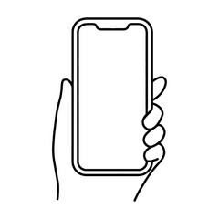 スマホを持っている左手のシンプルな手描き線画イラスト　透過背景の切り抜き