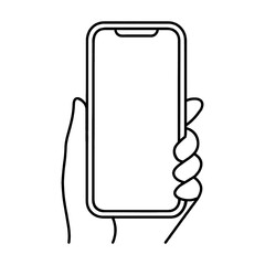 スマホを持っている左手のシンプルな手描き線画イラスト　透過背景の切り抜き