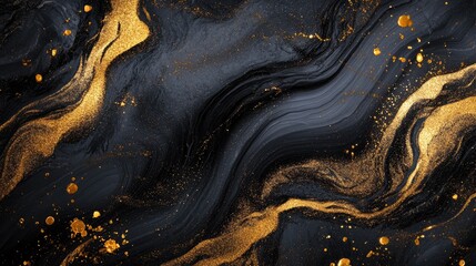 Abstract luxury swirling black gold background. Gold liquid paint background. Gold waves abstract background texture.