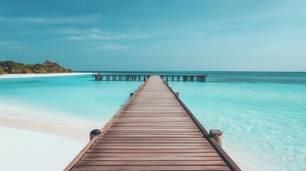 Obraz premium Travel image showing a wooden pier leading into the turquoise ocean on an exotic beach