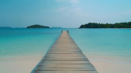 Obraz premium Travel image showing a wooden pier leading into the turquoise ocean on an exotic beach