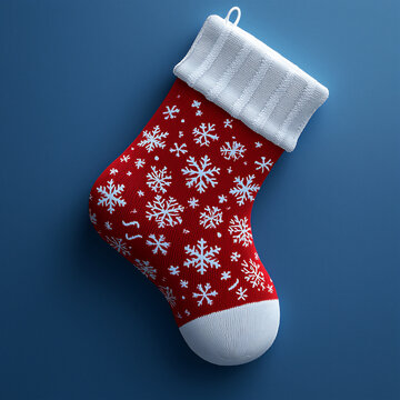 A sock-shaped gift box in red with white cand