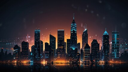 Futuristic Cityscape at Night Illuminated Towers