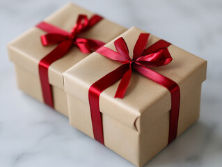 Obraz premium A tubular coral gift box with a thin red ribb