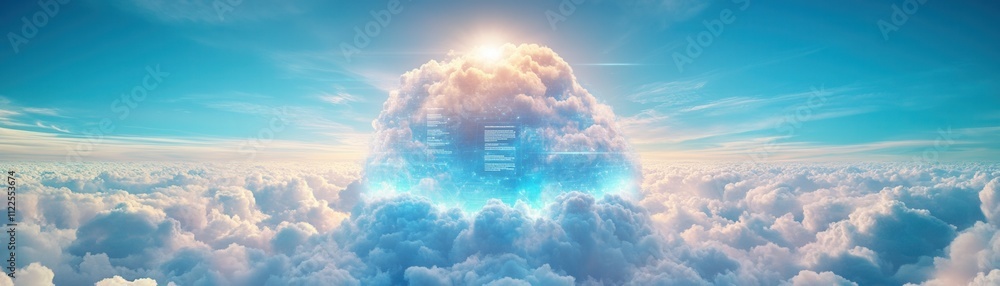 Aufkleber a vibrant view of clouds illuminated by sunlight, creating a serene and heavenly atmosphere above a 
