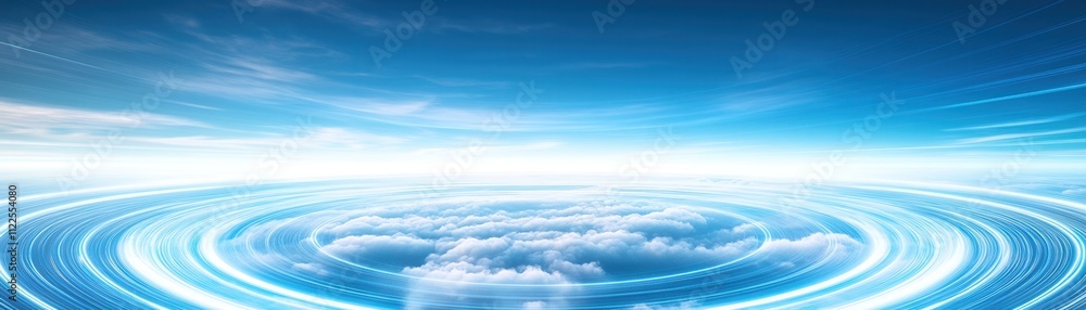 Poster a serene sky with swirling clouds and a blue gradient, creating a sense of tranquility and expansive
