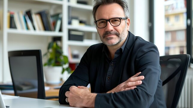 Angel investor with halo evaluating startup pitch, serene smile in soft morning light, entrepreneurial success concept
