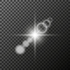 Glow light star, white sun rays, white glare bokeh.