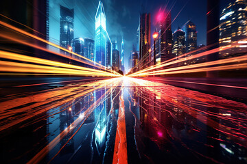 Fototapeta premium Creative representation of light trails blending colors and motion effects