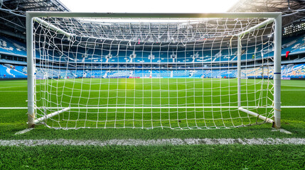 Fototapeta premium Empty football goal in the stadium, perfect for background or text and product promotion 