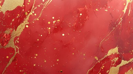 abstract red marble texture with gold splashes. red luxury background with gold dots, splashes, veines