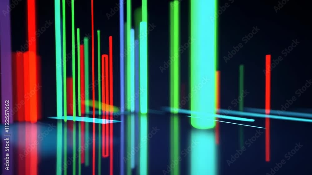 Poster an vibrant abstract background showcasing a multitude of colorful lines and dots, a histogram showin