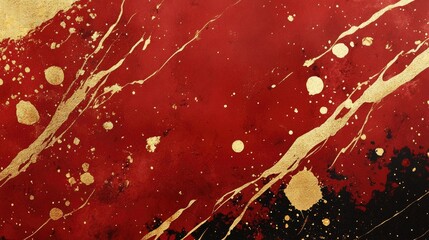 abstract red marble texture with gold splashes. red luxury background with gold dots, splashes, veines