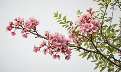 Obraz premium Isolated pink arbutus branches with tiny flowers on a white background, single, botanical