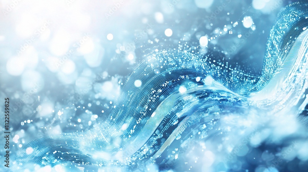 Poster abstract digital pattern of blue waves with bokeh effect