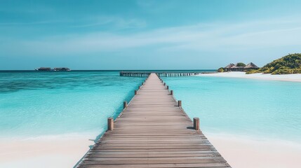 Obraz premium Travel image showing a wooden pier leading into the turquoise ocean on an exotic beach