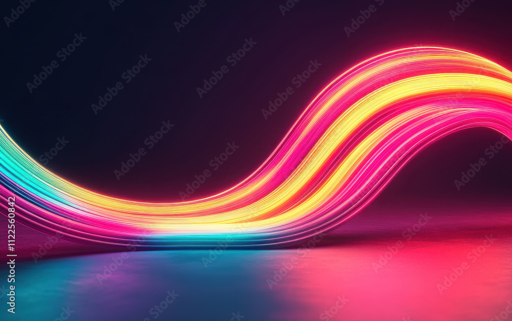 Poster vibrant glowing lines create dynamic abstract design on dark background, evoking sense of energy and