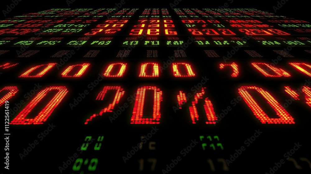 Fototapete a digital stock market display with fluctuating graphs and numbers, ideal for creating a modern fina