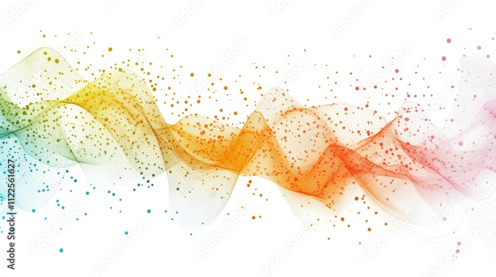Poster a dynamic abstract data graph with colorful lines and points representing fluctuating data, with amp